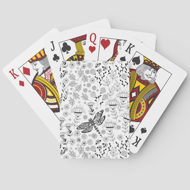 Dragonfly and flowers poker cards (Back)