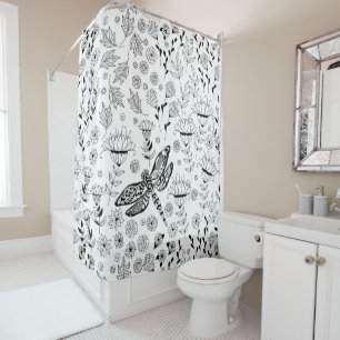 Dragonfly and flowers shower curtain