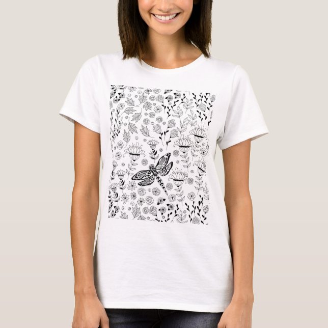 Dragonfly and flowers T-Shirt (Front)