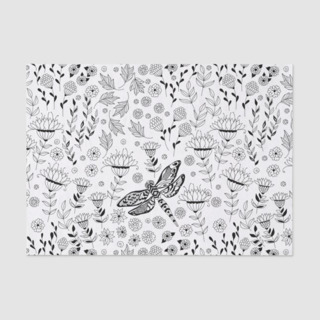 Dragonfly and flowers tissue paper (Front)