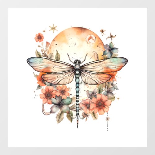 Dragonfly And Flowers Wall Decal