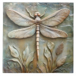 Dragonfly and Foliage Faux Relief  Ceramic Tile<br><div class="desc">A tranquil ceramic faux relief of a dragonfly flying among grasses,  evoking the peaceful beauty of nature.</div>