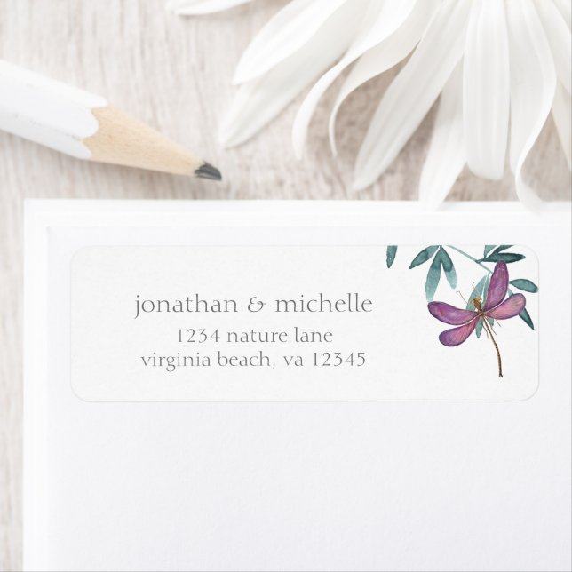 Dragonfly and Greenery Couple Wedding Address Label (Insitu)