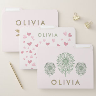 Dragonfly and Hearts Pink and Green File Folders