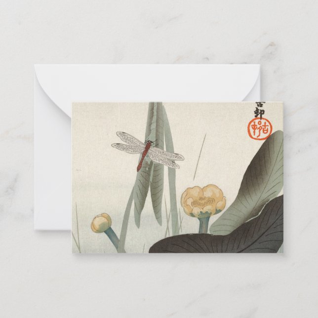 Dragonfly and Lotus, 1920 by Ohara Koson Note Card (Front)