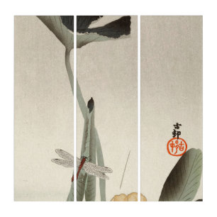 Dragonfly and Lotus, 1920 by Ohara Koson Triptych
