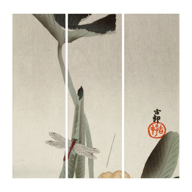 Dragonfly and Lotus, 1920 by Ohara Koson Triptych (Front)