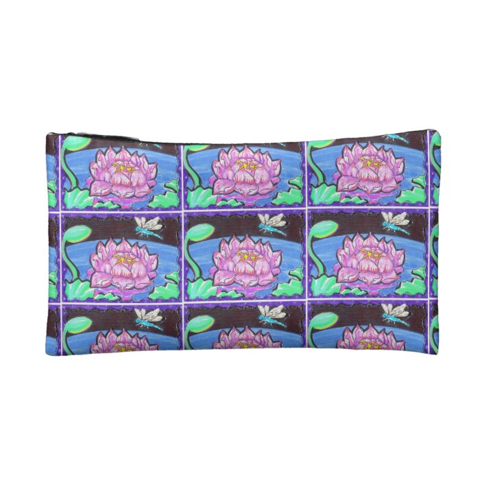 Dragonfly and Lotus Makeup Bags