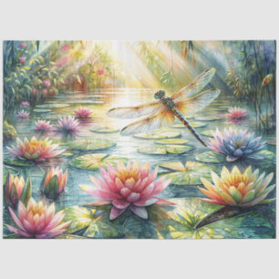 Dragonfly and Lotus Pond Watercolor Tissue Paper