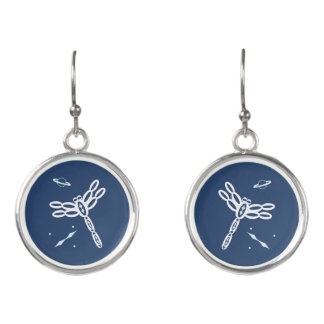 Dragonfly and Outer Space Rift blue and white Earrings