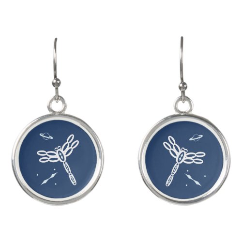Dragonfly and Outer Space Rift blue and white Earrings