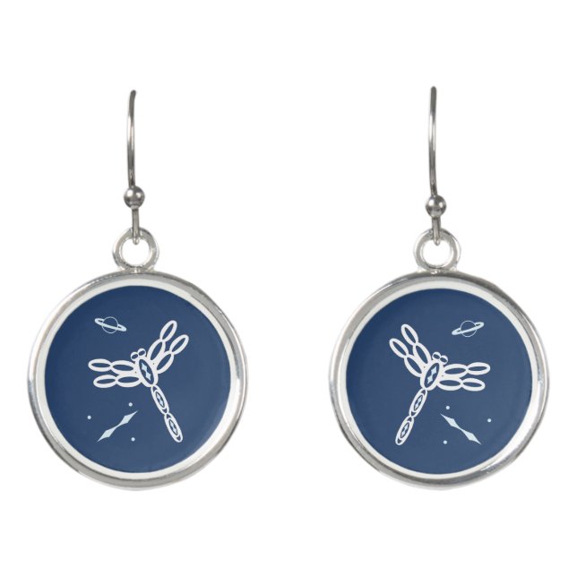 Dragonfly and Outer Space Rift blue and white Earrings (Front)
