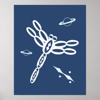 Dragonfly and Outer Space Rift blue and white Poster
