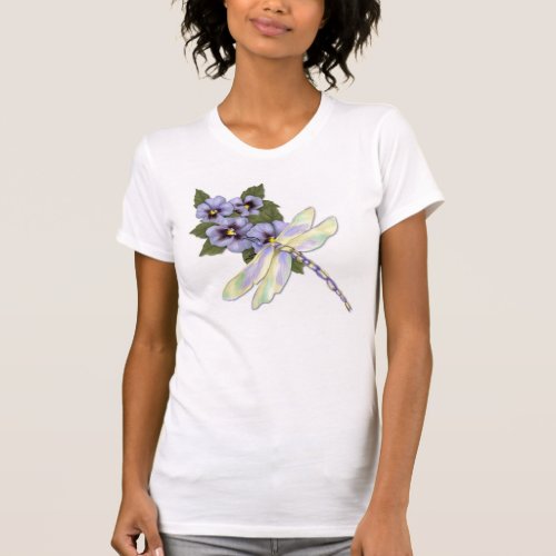 Dragonfly and Pansies T_Shirt