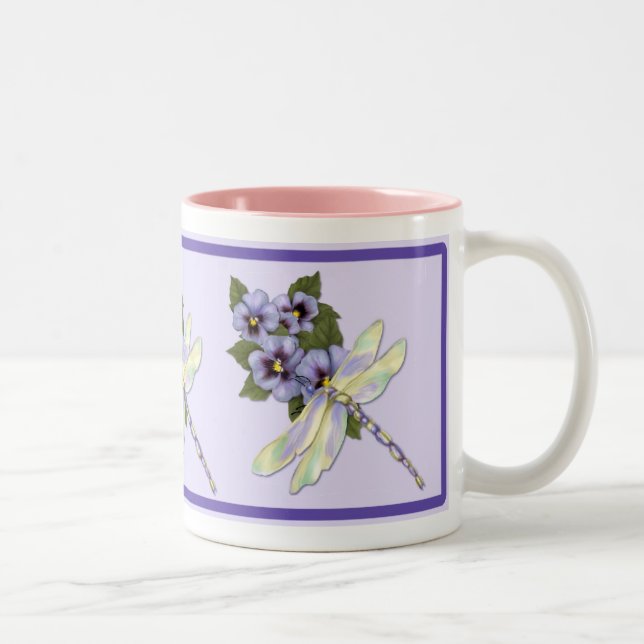 Dragonfly and Pansies Two-Tone Coffee Mug (Right)