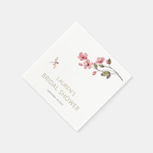 Dragonfly and Pink Blossom Bridal Shower Napkins