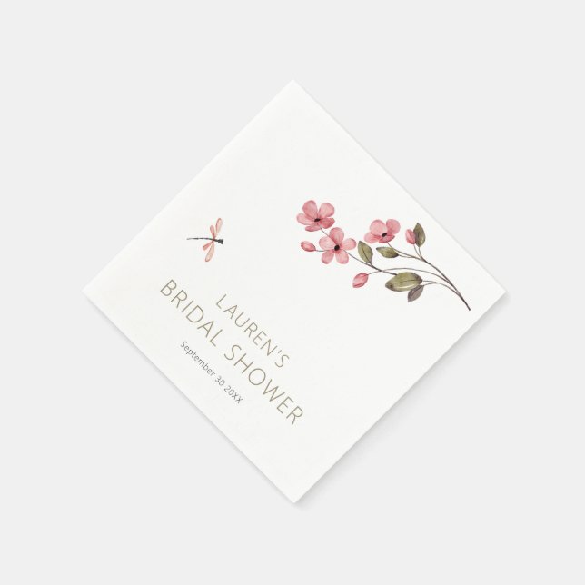 Dragonfly and Pink Blossom Bridal Shower Napkins (Corner)