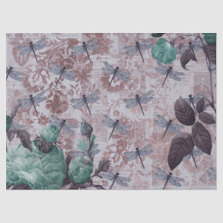 Dragonfly and Purple Floral Newsprint Tissue Paper