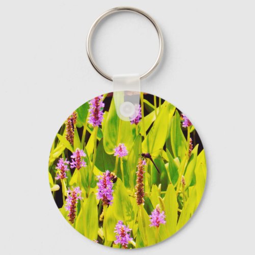 Dragonfly and Purple flowers Keychain
