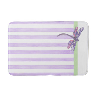 Dragonfly and Violet Stripes Bath Mat