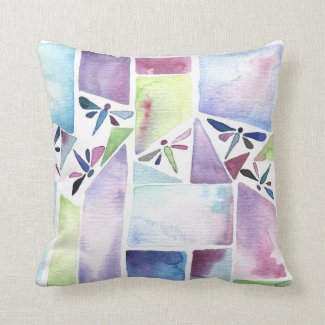 DRAGONFLY Aqua Green Abstract Water Color Pillow