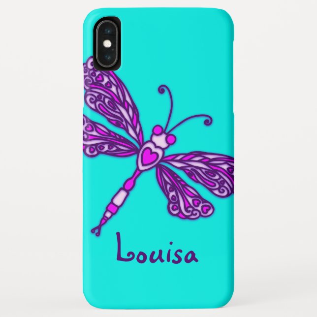 Dragonfly art aqua purple custom name Case-Mate iPhone case (Back)