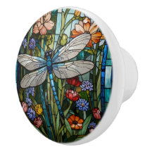 Dragonfly art boho floral botanical stain glass