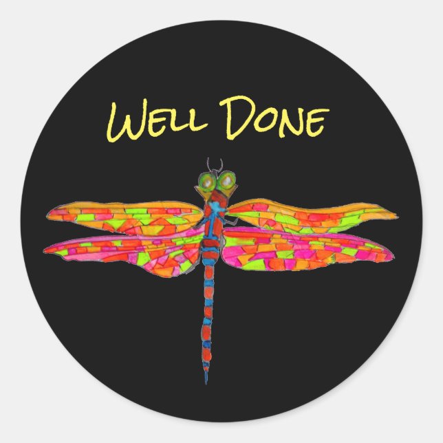 Dragonfly art insect illustration classic round sticker (Front)
