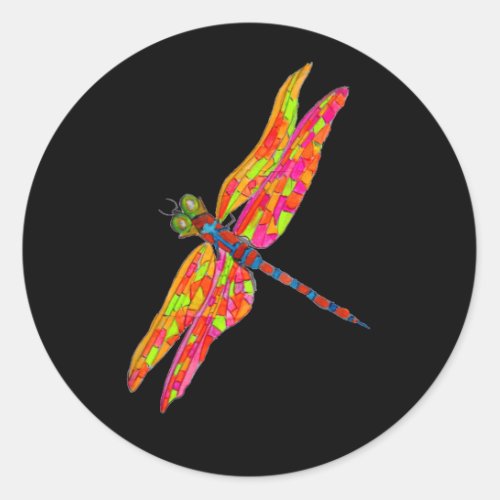 Dragonfly art insect illustration classic round sticker