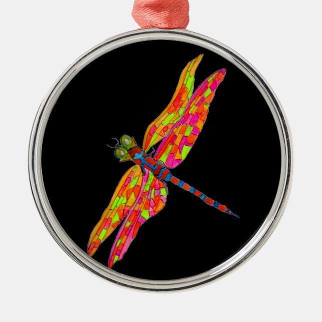 Dragonfly art insect illustration metal ornament (Front)