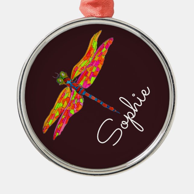 Dragonfly art insect personalised name gift metal ornament (Front)