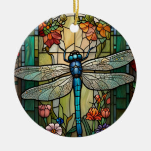 Dragonfly art painting botanical boho chic forest ceramic ornament