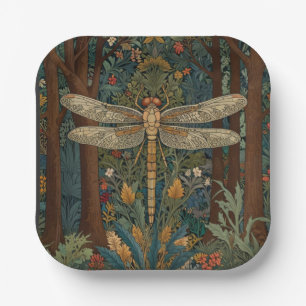 Dragonfly art painting botanical boho chic forest paper plates