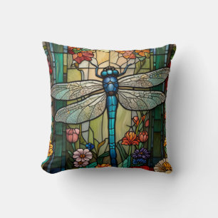 Dragonfly art painting botanical boho chic forest throw pillow
