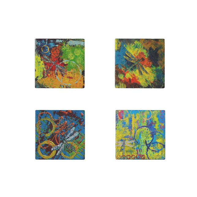 Dragonfly Art Stone Magnets (Front)