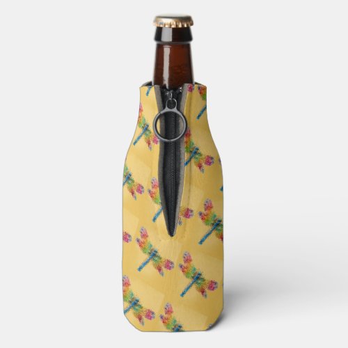 Dragonfly Art yellow Bottle Cooler