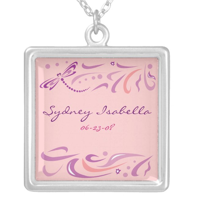 DRAGONFLY Baby Naming Keepsake Memory Mothers Gift Silver Plated Necklace (Front)