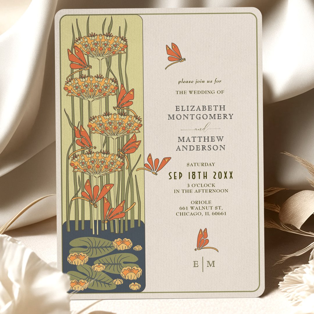 Dragonfly Belle Epoque Art Nouveau Wedding Invitation (Creator Uploaded)