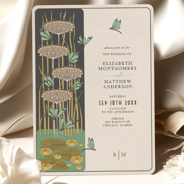 Dragonfly Belle Epoque Art Nouveau Wedding Invitation (Creator Uploaded)