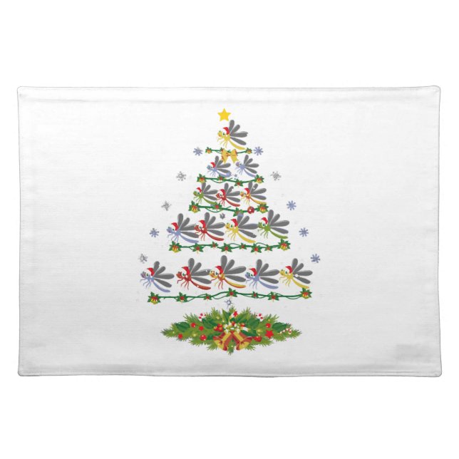 Dragonfly Bird Christmas Tree Gift Funny Christmas Cloth Placemat (Front)