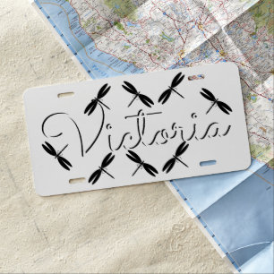 Dragonfly Black White Name License Plate