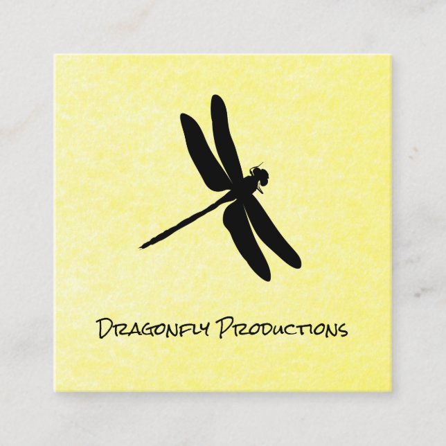 Dragonfly (black) yellow texture square business card (Front)