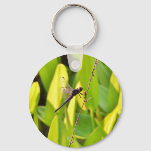 Dragonfly Blue and black on grass. Keychain