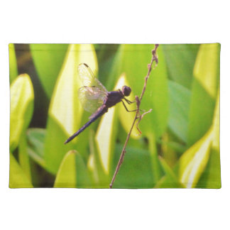 Dragonfly Blue and black on grass. Placemat