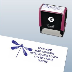 dragonfly Blue Business Personal Address Self-inking Stamp