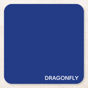 Dragonfly blue color name square paper coaster