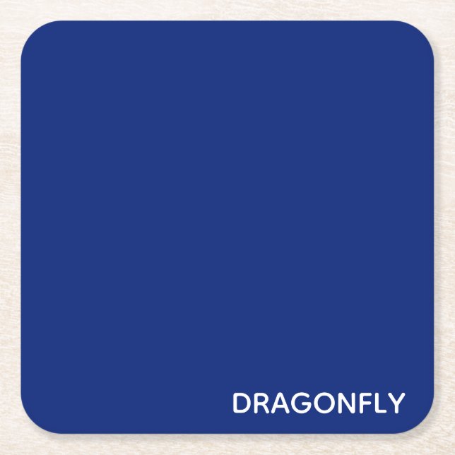 Dragonfly blue color name square paper coaster (Front)