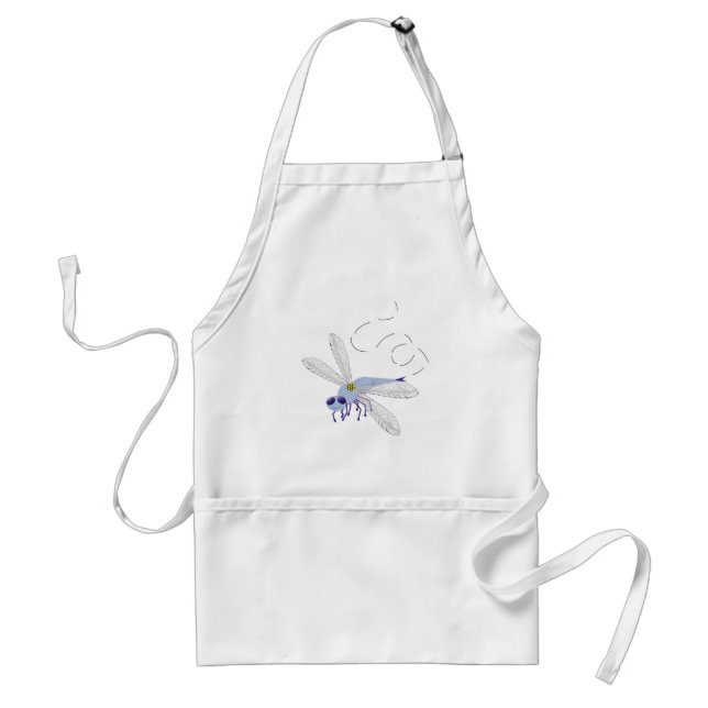Dragonfly Blue Whimsical Cartoon Art Adult Apron (Front)