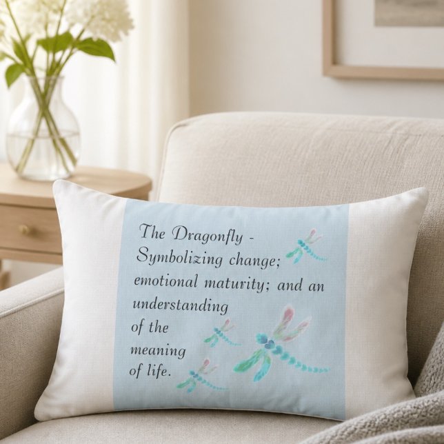 Dragonfly | Blue & White Inspirational Lumbar Pillow (Creator Uploaded)