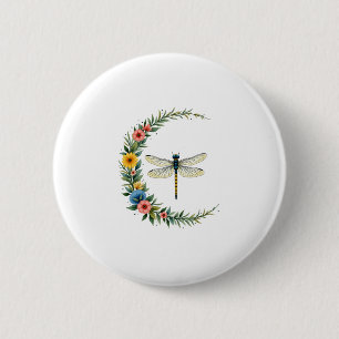 Dragonfly Boho Crescent Moon Peace Sign Hippie Dra Button